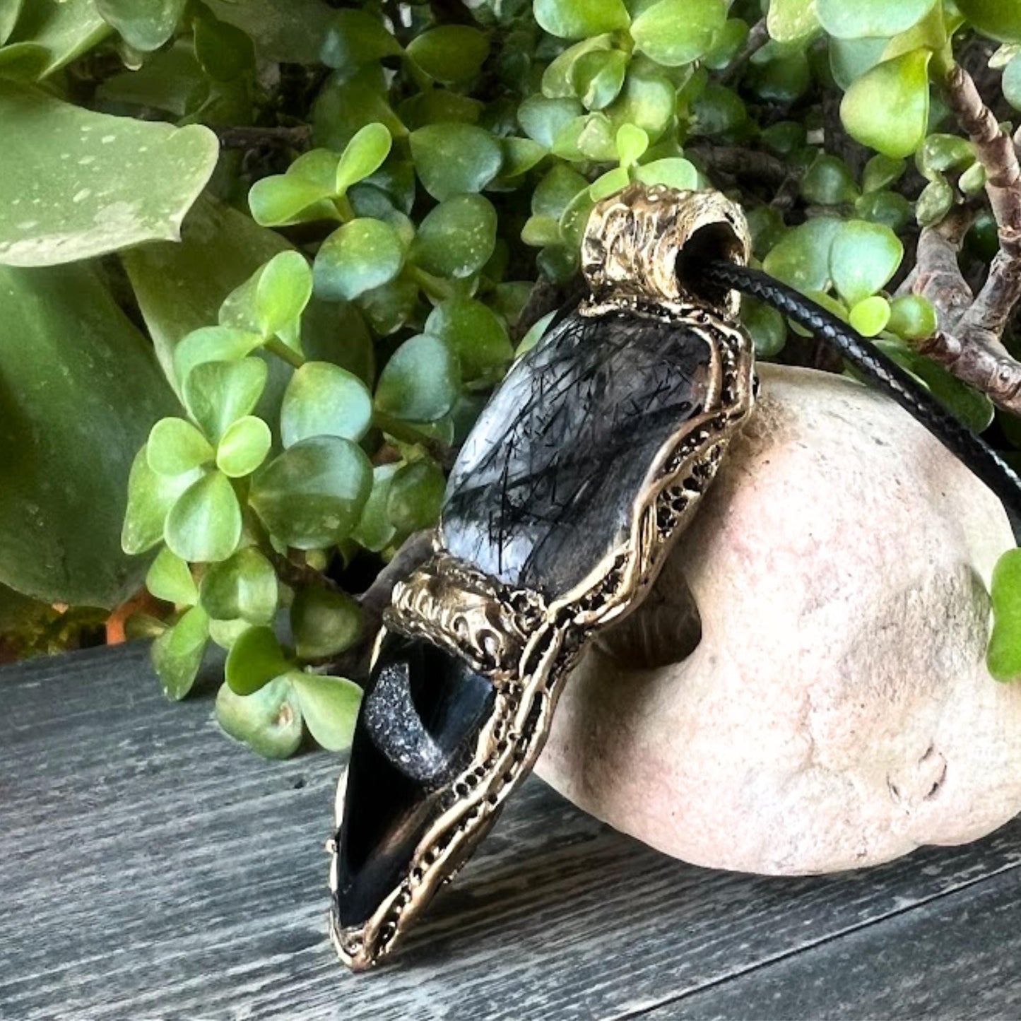 Empath Protection Crystal Pendant - Black Rutilated Tourmaline Quartz and Onyx Necklace