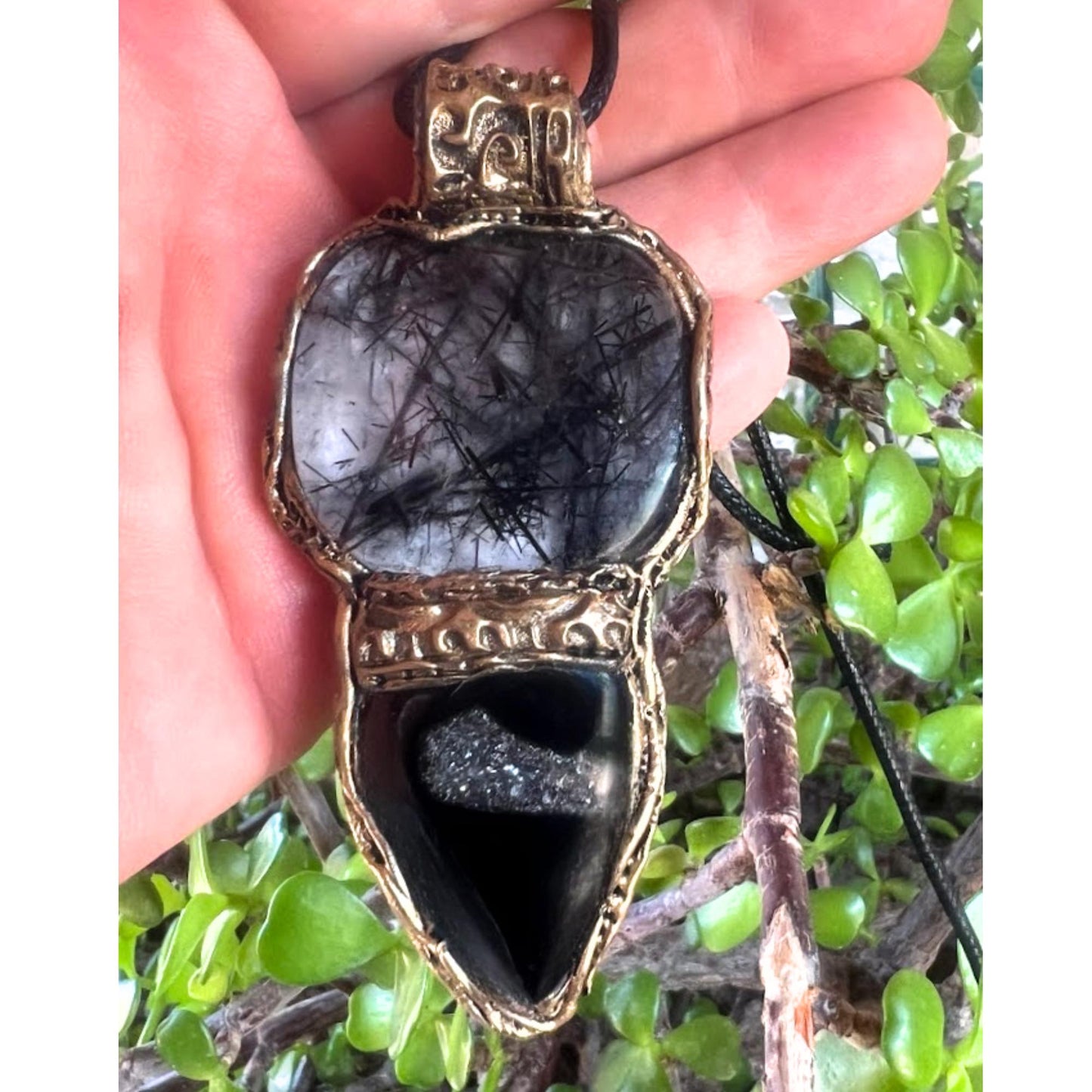 Empath Protection Crystal Pendant - Black Rutilated Tourmaline Quartz and Onyx Necklace
