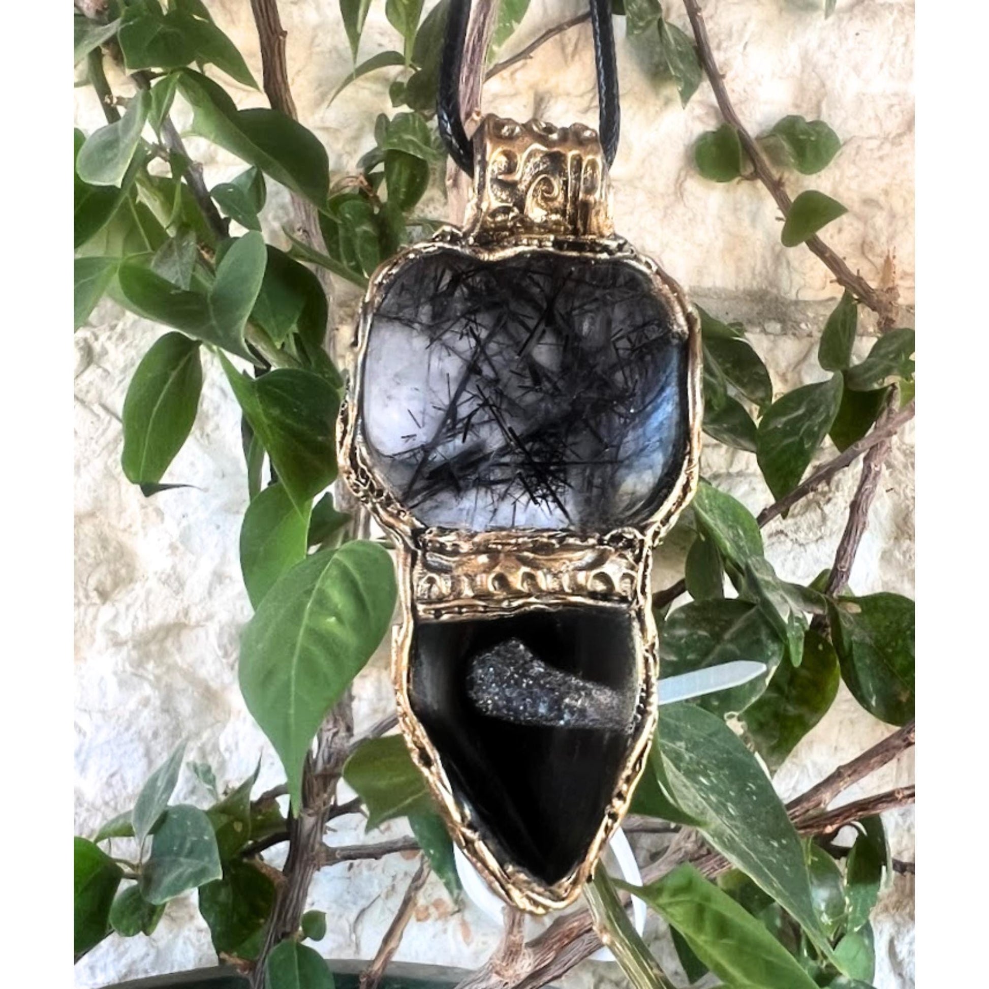Empath Protection Crystal Pendant - Black Rutilated Tourmaline Quartz and Onyx Necklace
