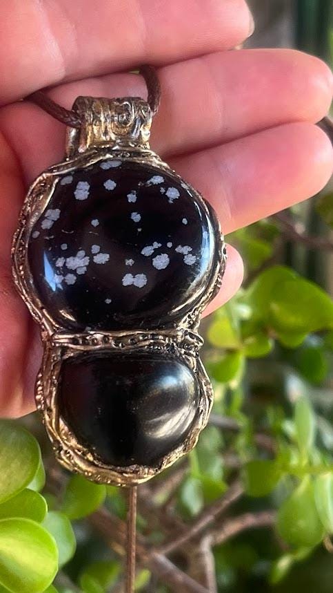 Obsidian Сrystal Amulet Necklace -  Empath Protection Black Stone Pendant