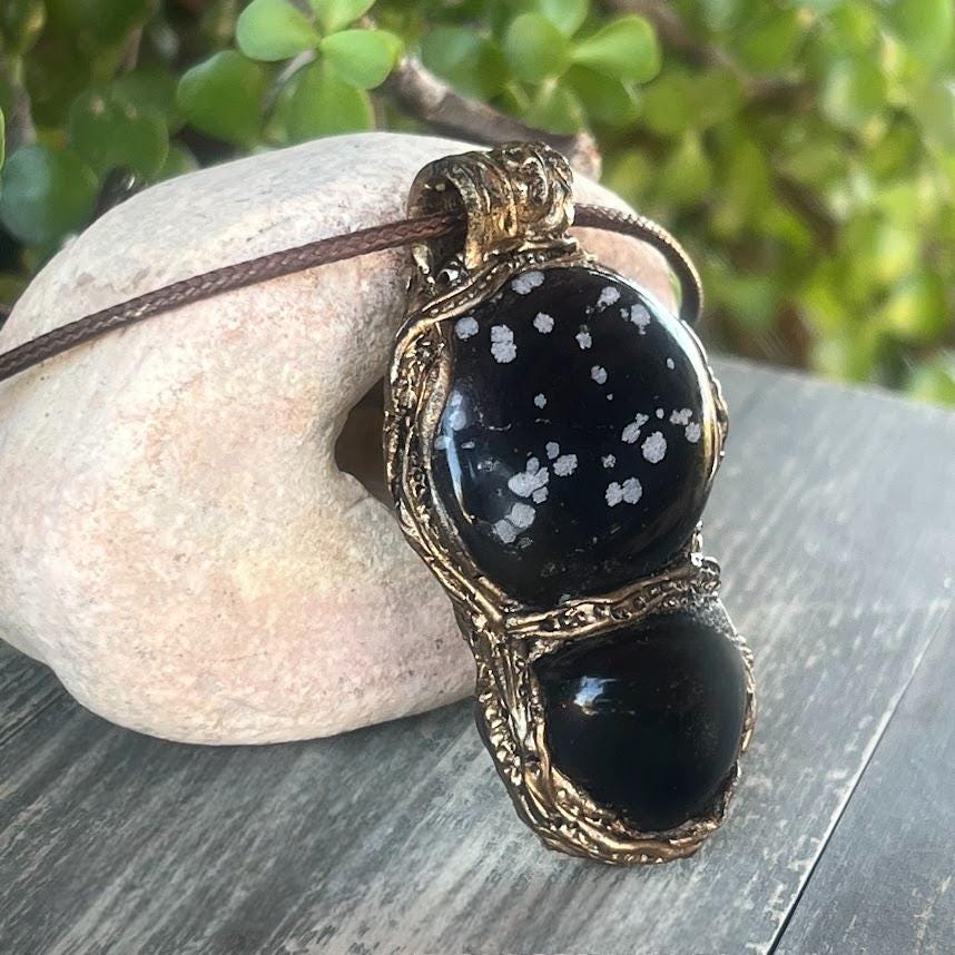 Obsidian Сrystal Amulet Necklace -  Empath Protection Black Stone Pendant