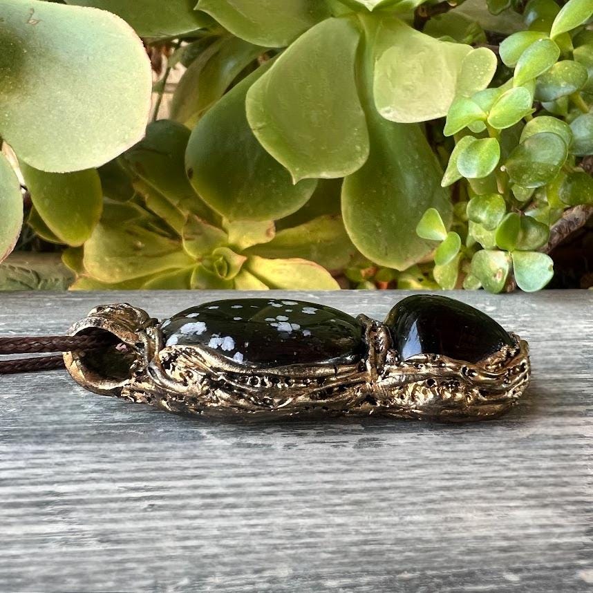 Obsidian Сrystal Amulet Necklace -  Empath Protection Black Stone Pendant