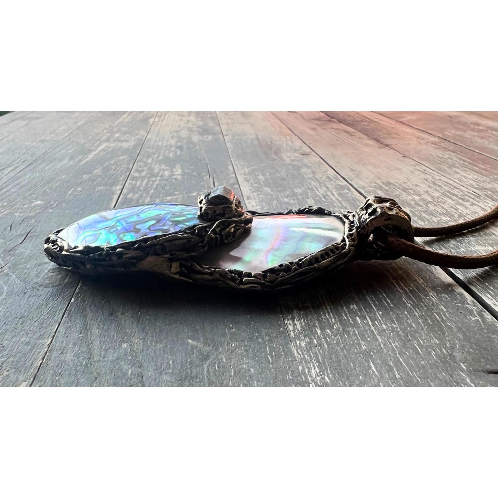 Mother of Pearl Necklace with Abalone and Epidote - Statement Shell Jewelry