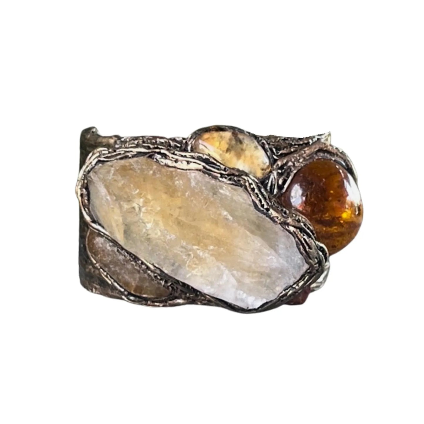 Citrine Crystal Wide Cuff Bracelet - Statement Chunky Gemstone Jewelry