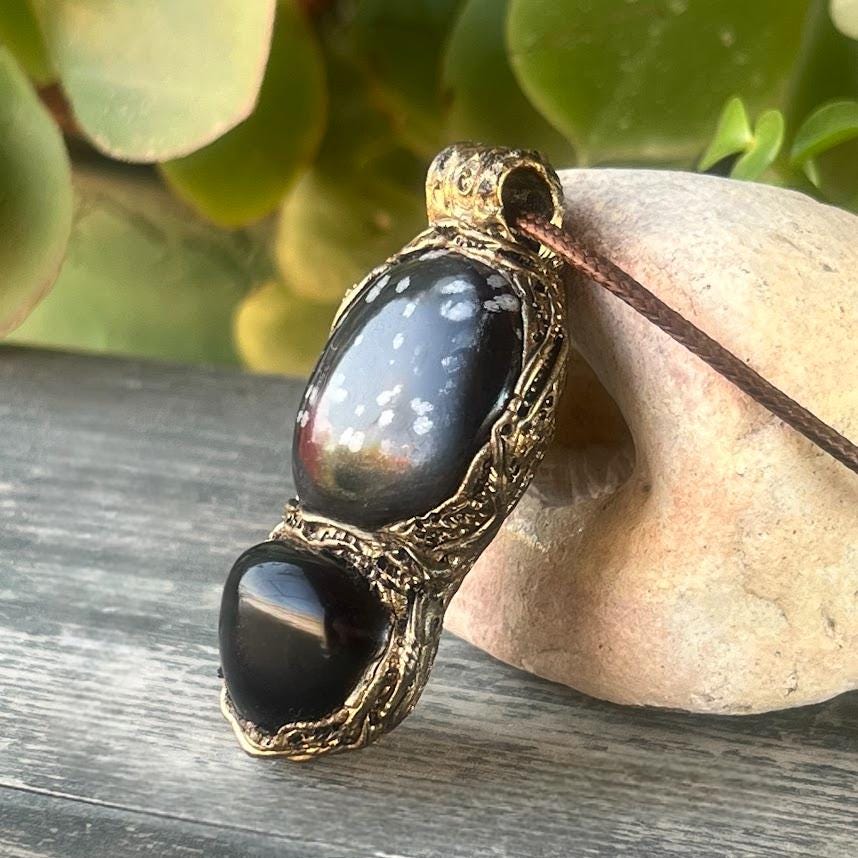 Obsidian Сrystal Amulet Necklace -  Empath Protection Black Stone Pendant