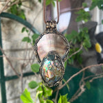 Mother of Pearl Necklace with Abalone and Epidote - Statement Shell Jewelry