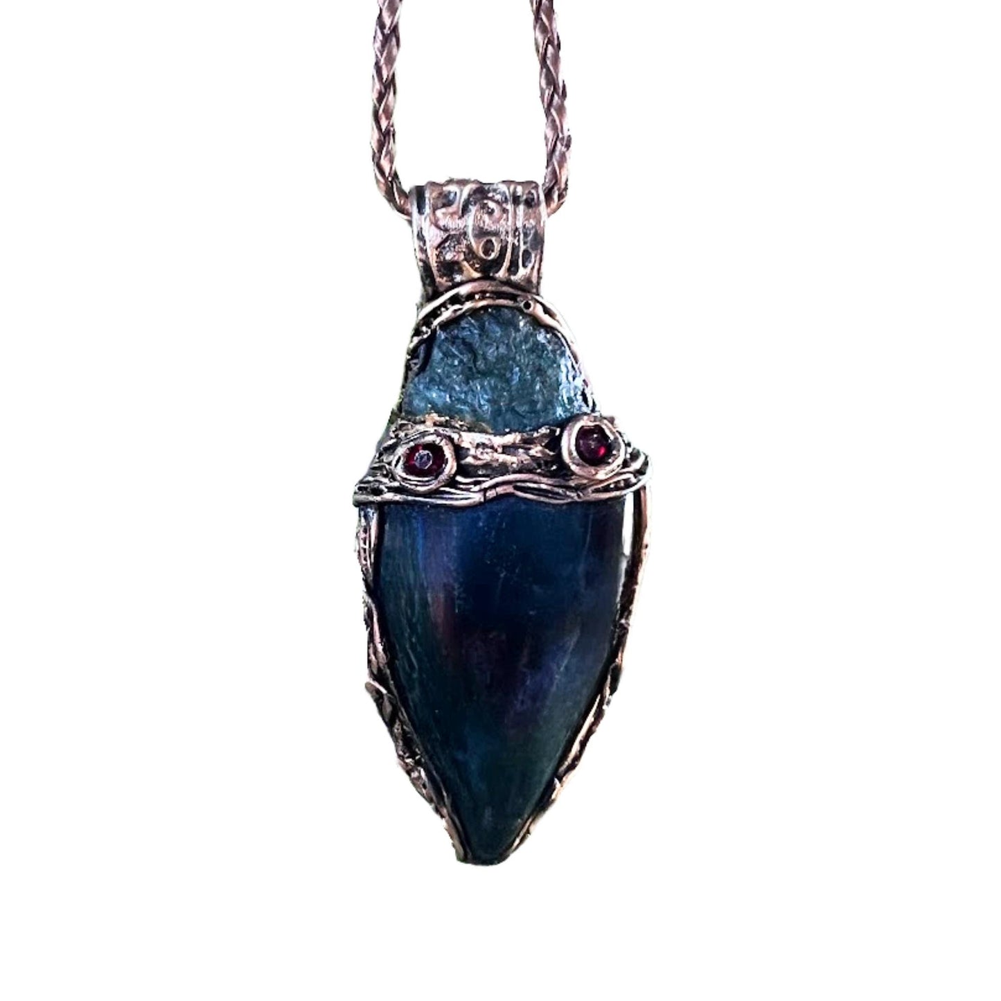 Raw Emerald and Moss Agate Necklace -  Green Healing Crystal Amulet