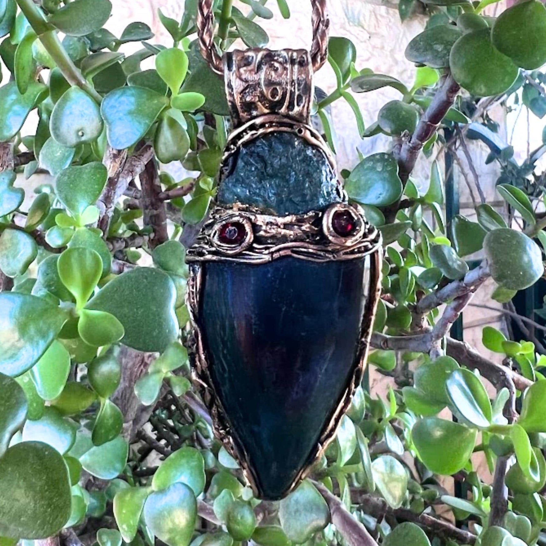Raw Emerald and Moss Agate Necklace -  Green Healing Crystal Amulet
