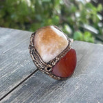 Citrine and Carnelian Chunky Stone Ring - Statement Crystal Cocktail ring