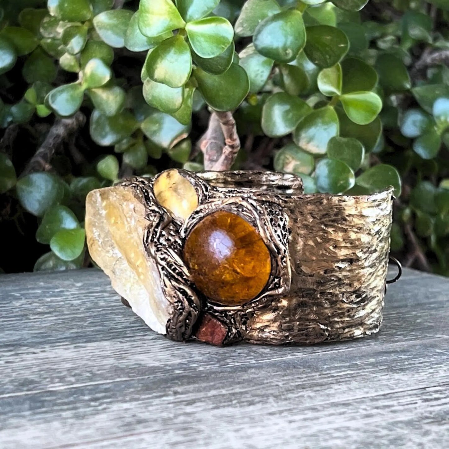 Citrine Crystal Wide Cuff Bracelet - Statement Chunky Gemstone Jewelry