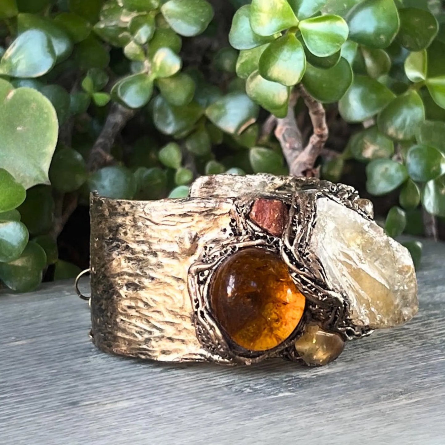 Citrine Crystal Wide Cuff Bracelet - Statement Chunky Gemstone Jewelry