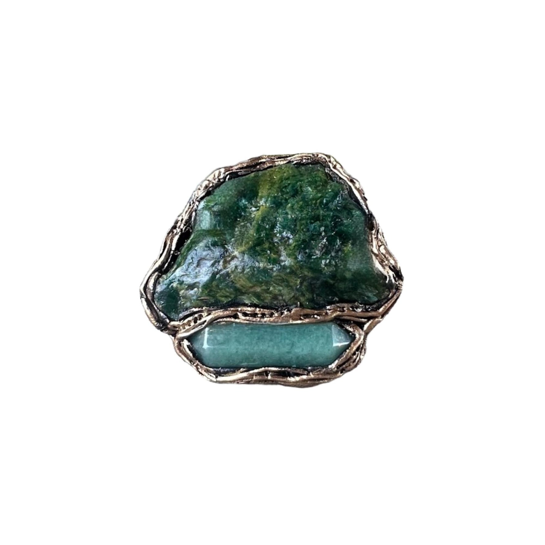 Buddstone Aventurine Statement Ring -  Chunky Green Crystal Cocktail Ring