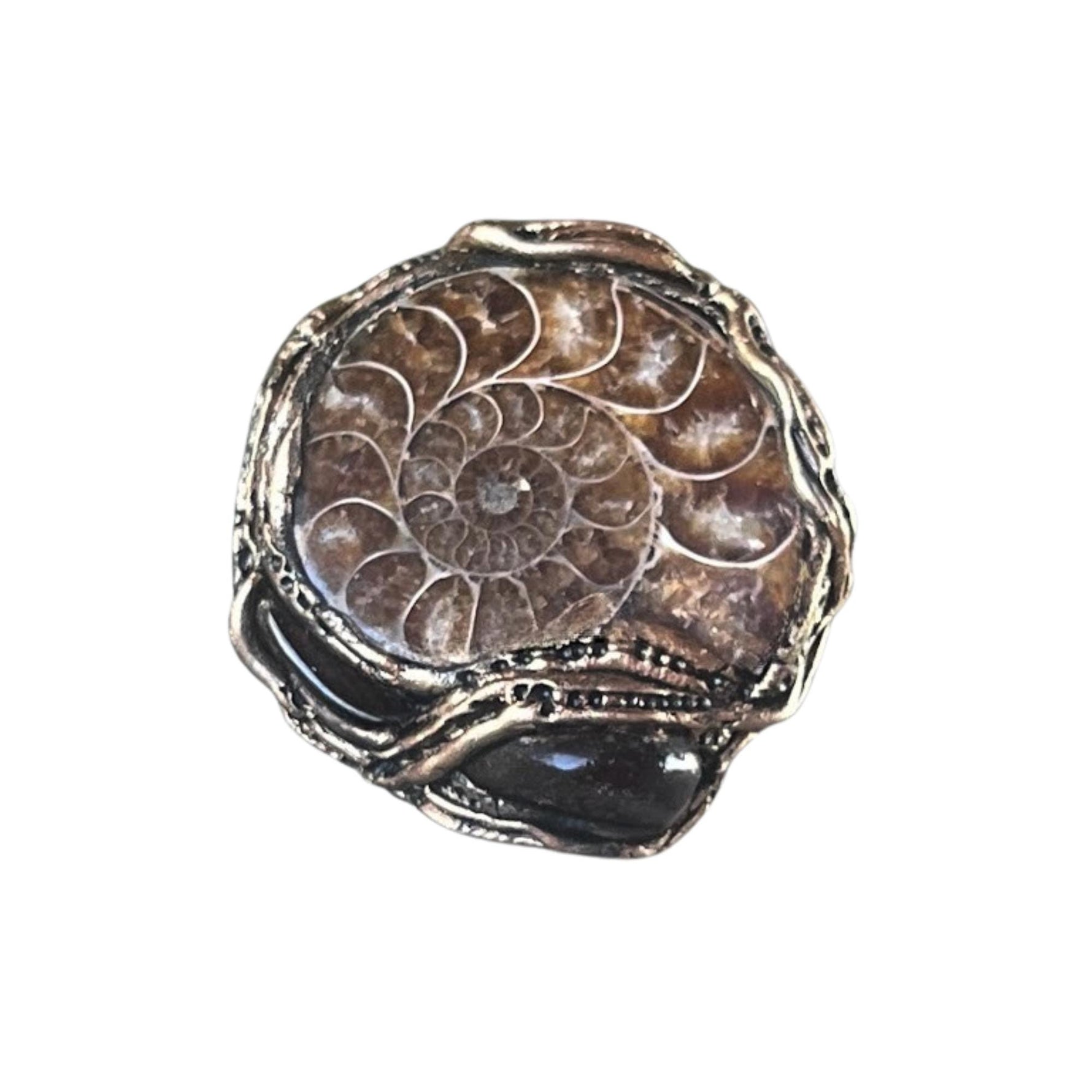 Chunky Amber and Ammonite Fossil Ring -  Bold Organic Statement Piece