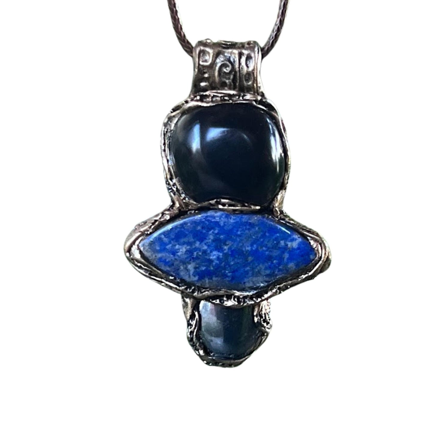 Obsidian Lapis Lazuli Hematite Pendant Necklace -  Empath Protection Crystal Amulet