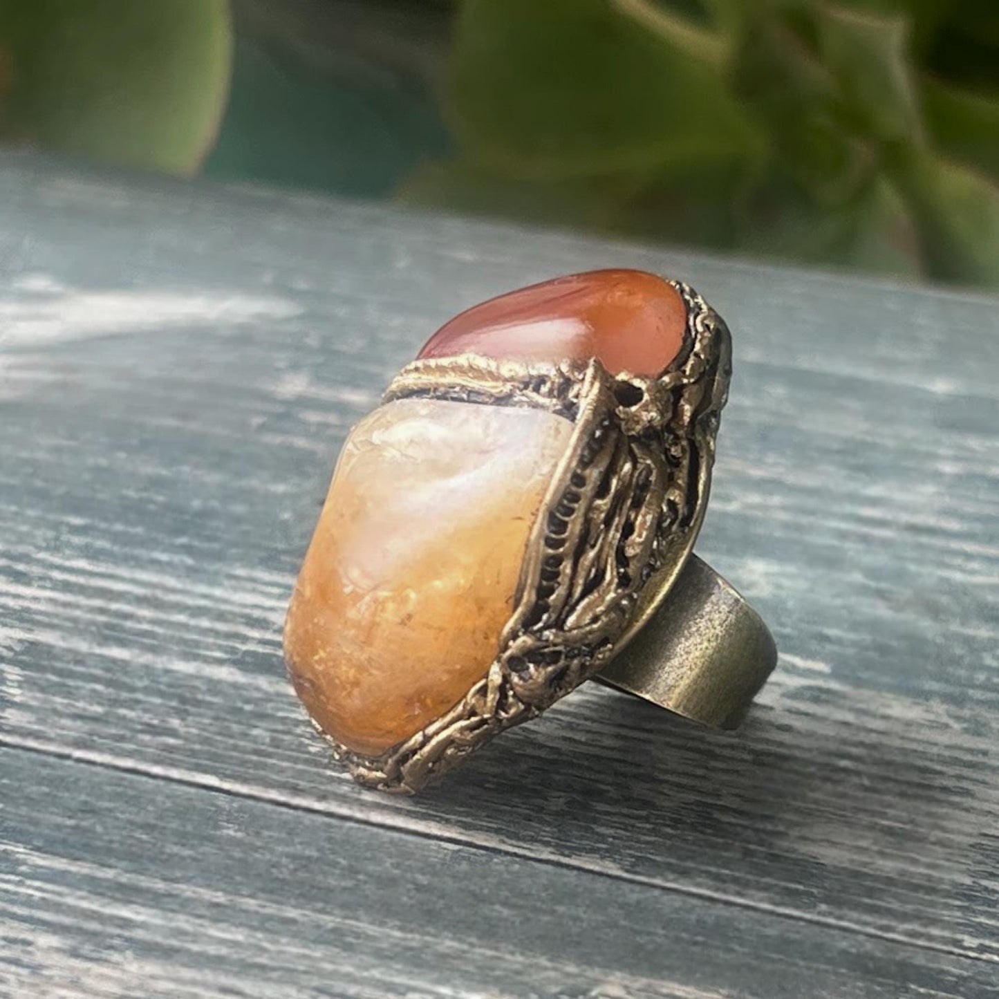 Citrine and Carnelian Chunky Stone Ring - Statement Crystal Cocktail ring