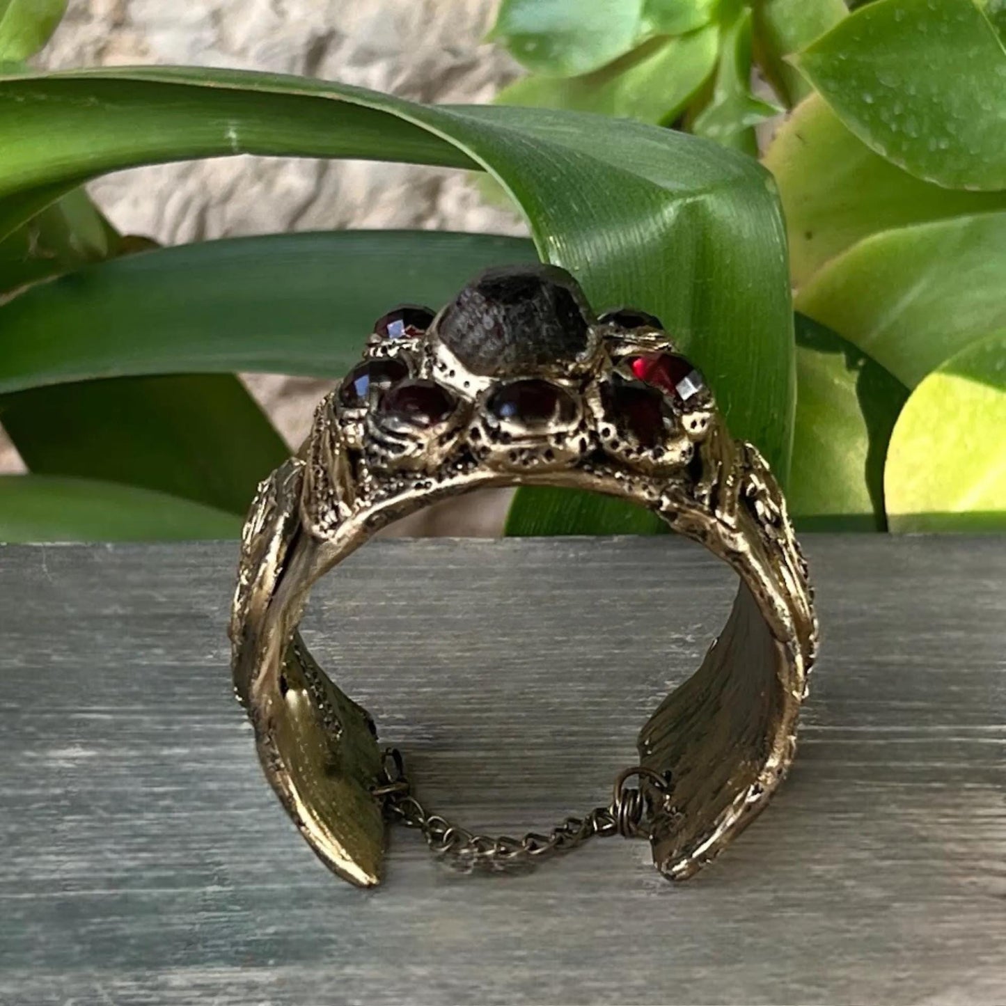 Large Raw Garnet bracelet Boho cuff bracelet