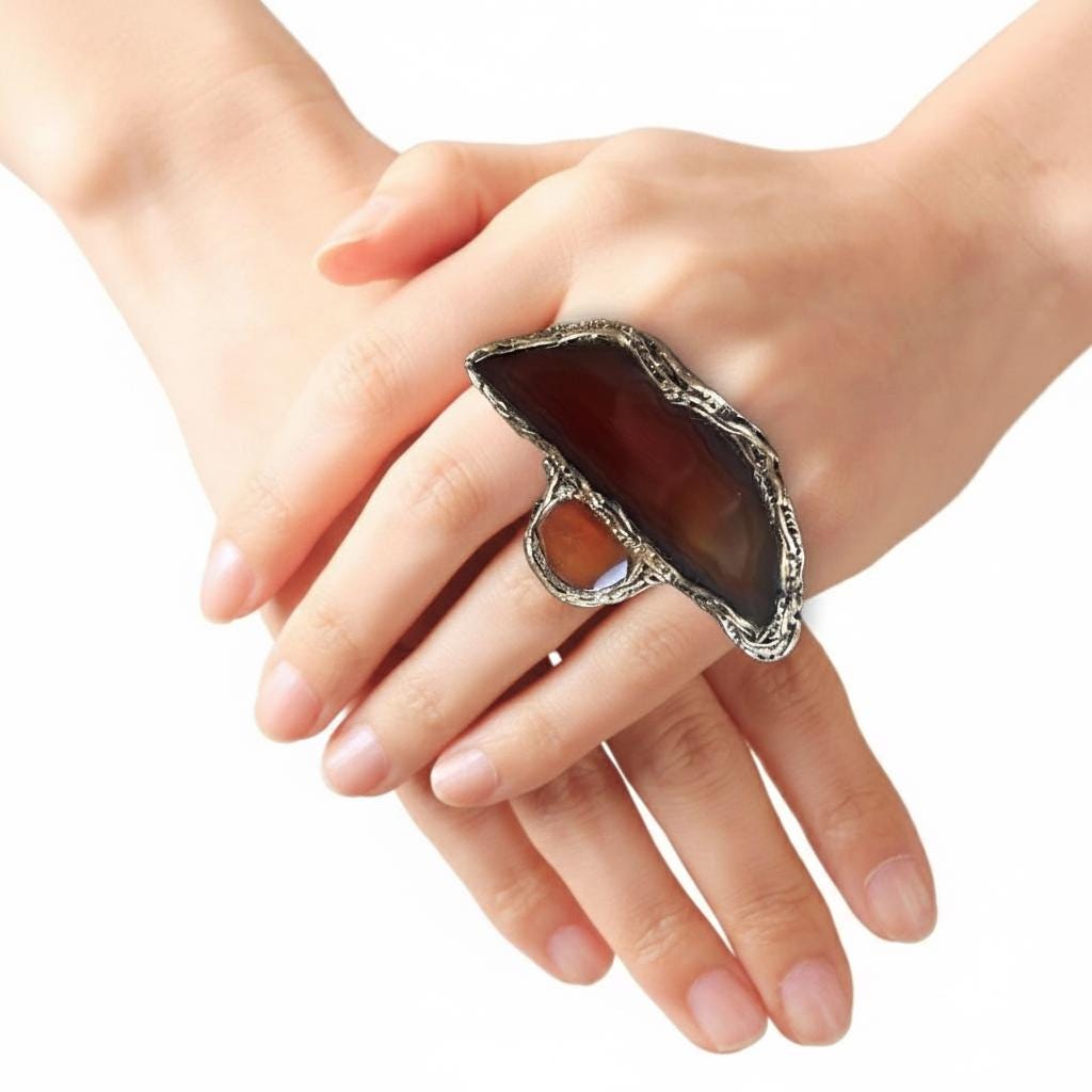 Chunky Carnelian Statement Ring - Huge Gemstone Cocktail Jewelry