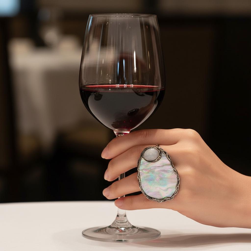 Oversized Mother of Pearl Cocktail Ring: Adjustable Chunky Statement