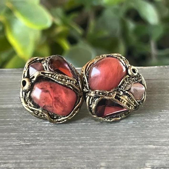 Cherry Quartz Pink Crystal Large Stud Earrings -  Unique Stone Design
