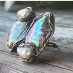 Abalone Shell Statement Clip On Earrings - Mismatched Modern Jewelry