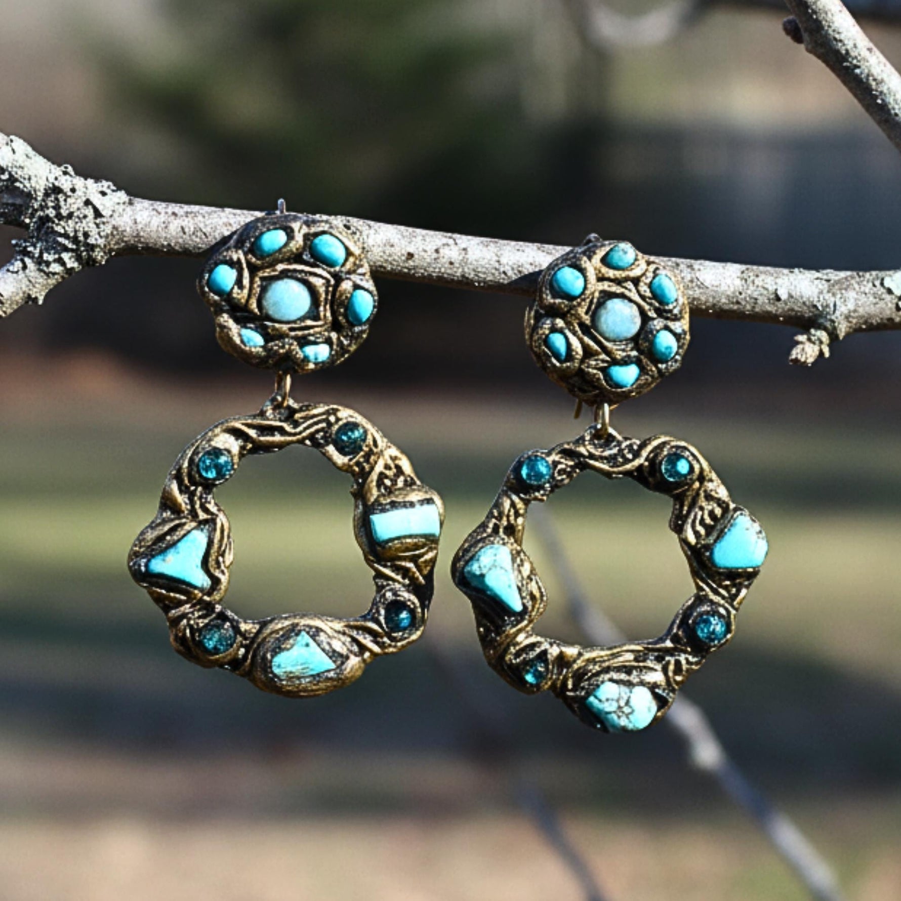 Statement Turquoise Earrings Hoop Dangle Stud Earrings