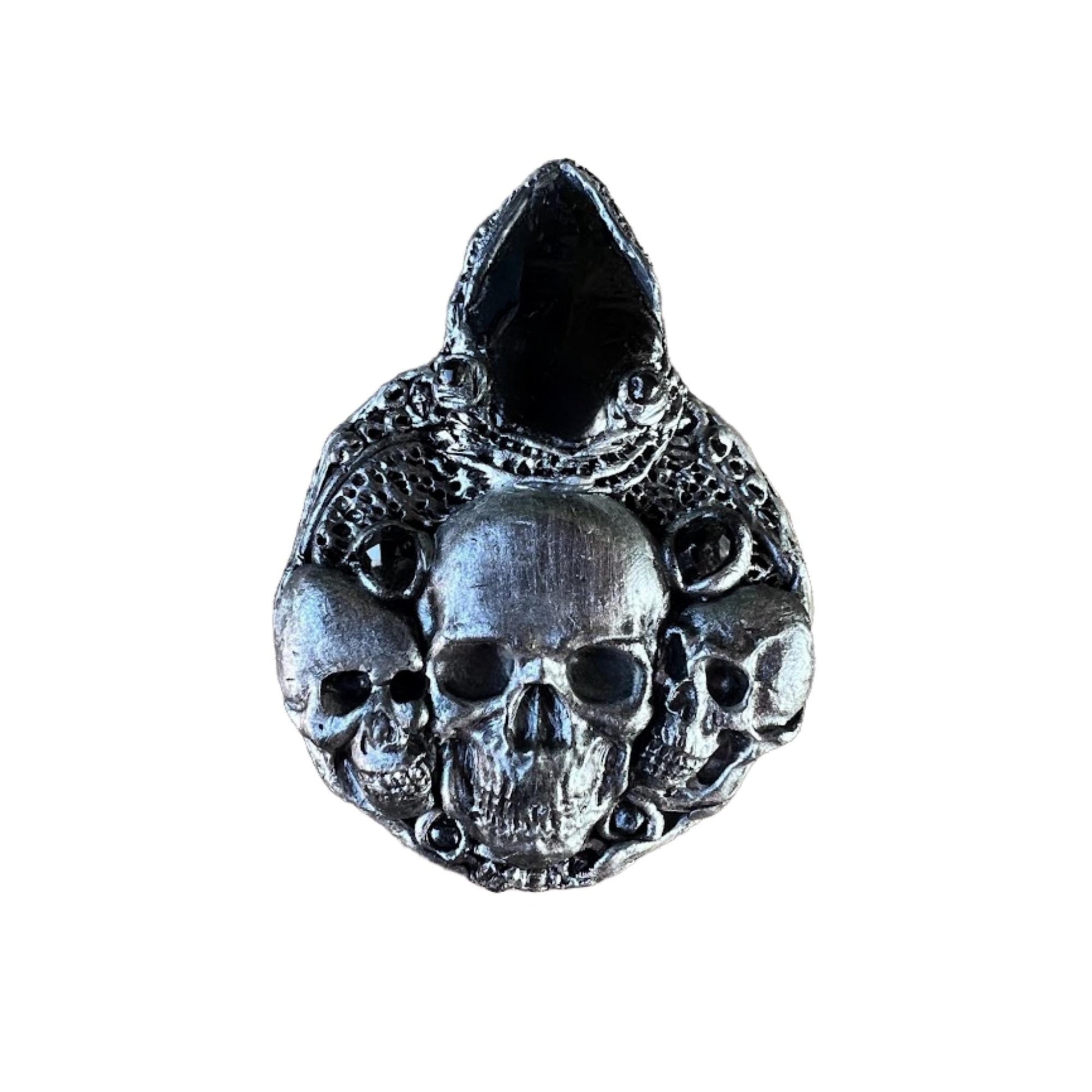 Gothic Skull Obsidian Large Brooch | Dark Statement Jewelry