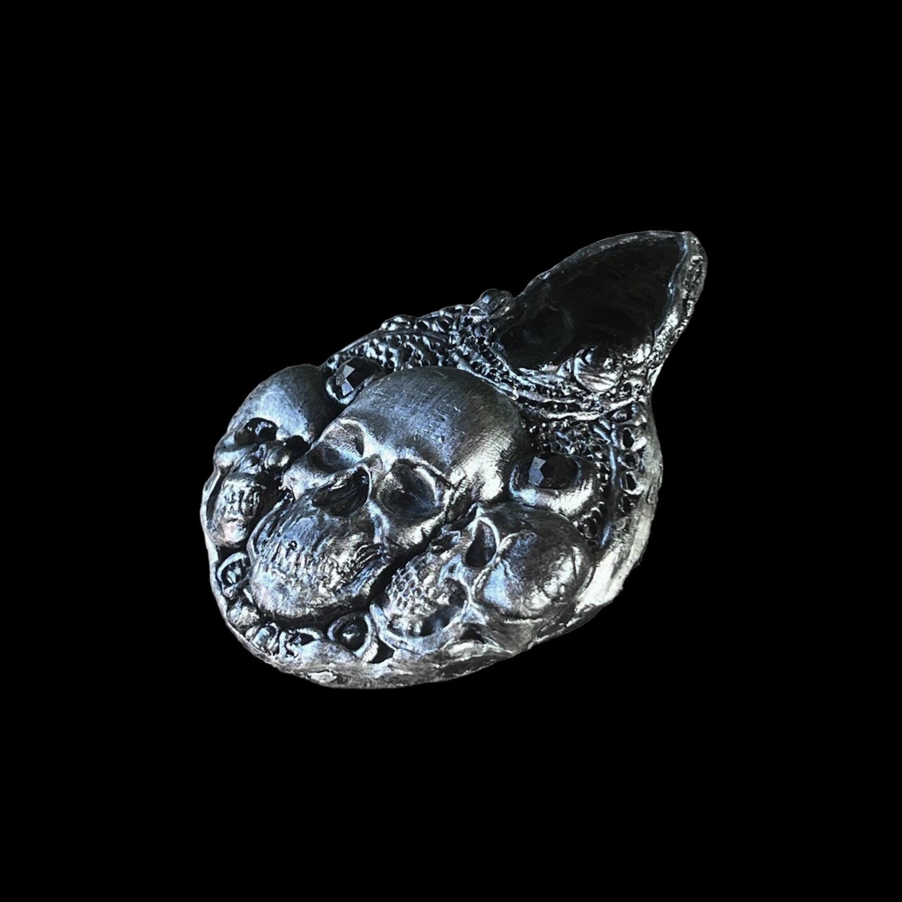 Gothic Skull Obsidian Large Brooch | Dark Statement Jewelry