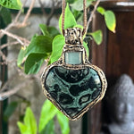 Kambaba Jasper and Aventurine Heart Pendant Necklace -  Green Stone Amulet