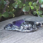 Gothic Amethyst Kyanite Crystal Amulet | Skull Heart Pendant Necklace