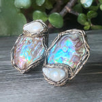 Abalone Shell Statement Clip On Earrings - Mismatched Modern Jewelry