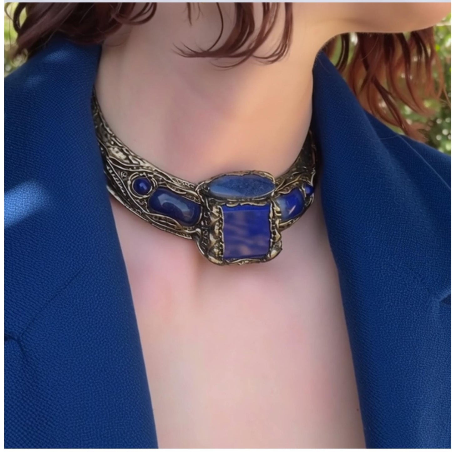 Lapis Lazuli & Sodalite Wide Choker – Chunky Blue Stone Statement Necklace