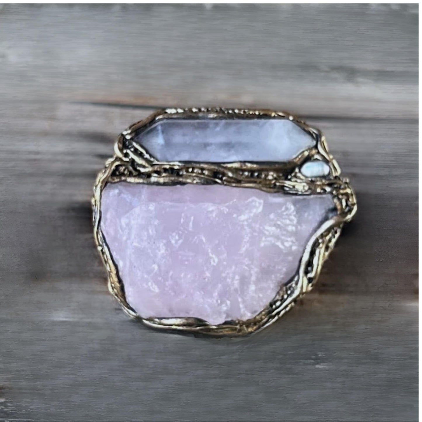 Raw Rose Quartz Oversized Ring -  Chunky Pink Crystal Statement Cocktail Ring