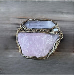 Raw Rose Quartz Oversized Ring -  Chunky Pink Crystal Statement Cocktail Ring