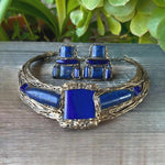 Lapis Lazuli & Sodalite Blue Stone Earrings,  Statement Clip-on