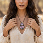 Rose Quartz Rhodonite Heart Necklace Chunky Crystal Pendant