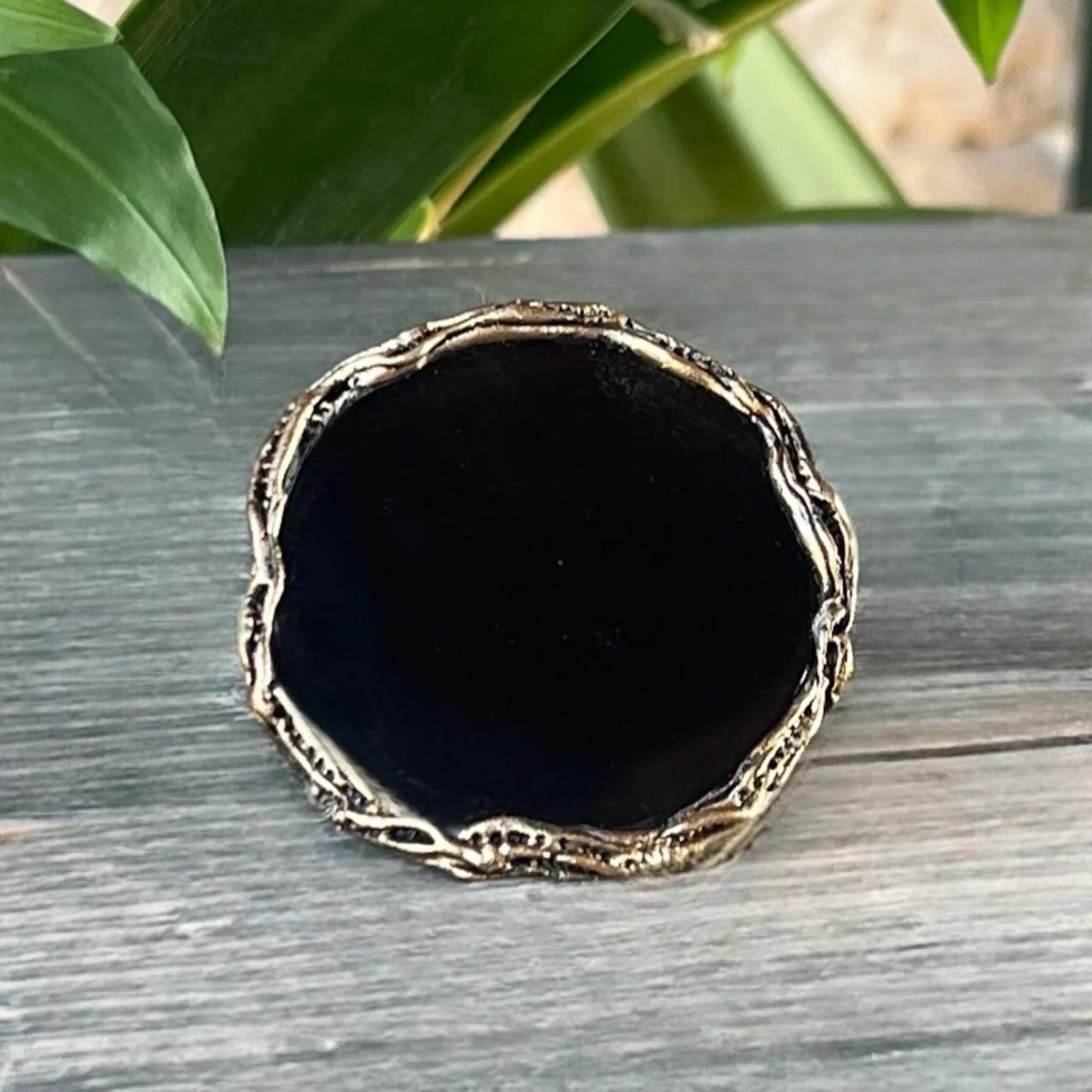 Oversized Black Obsidian Round Ring Chunky Huge Large Stone