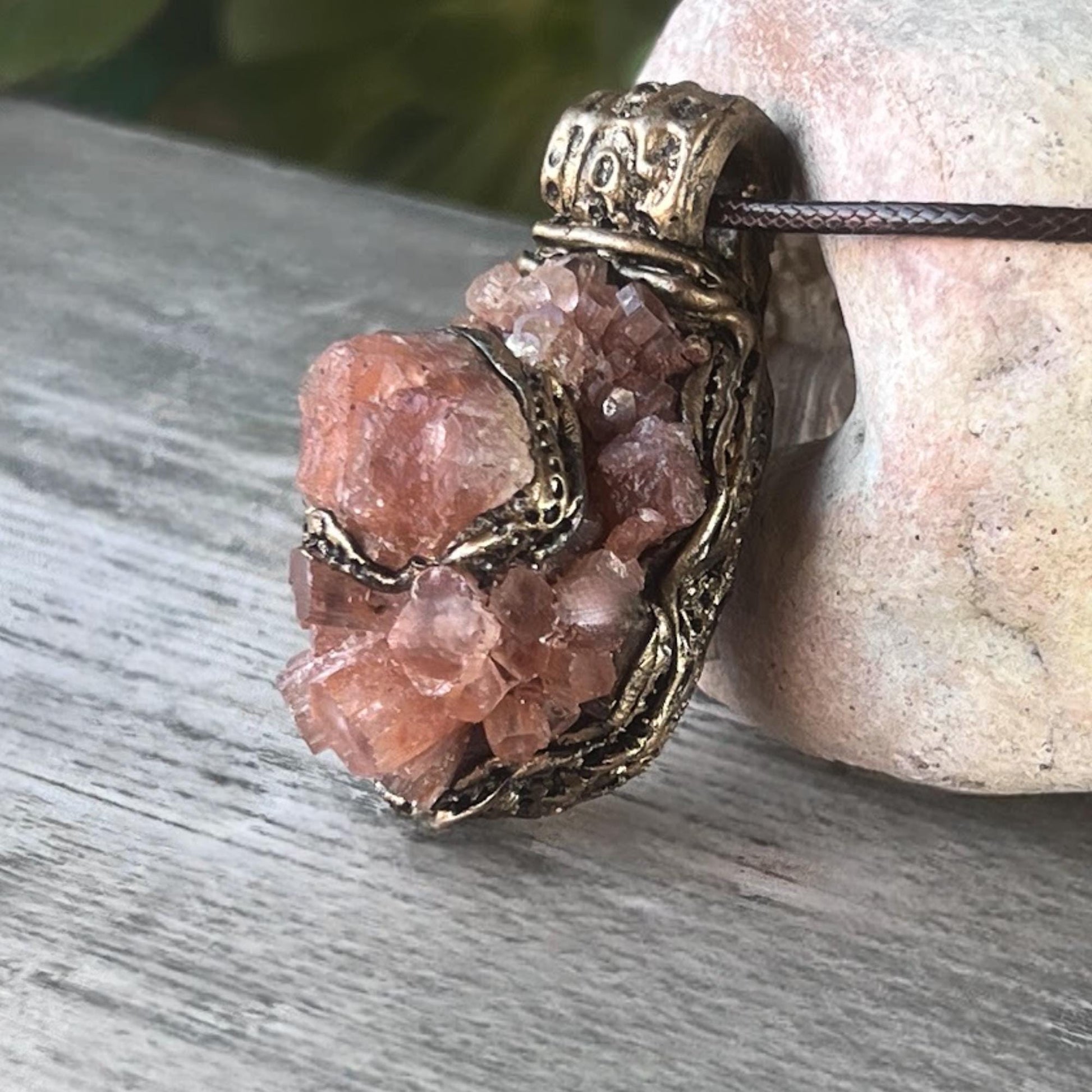Sunstone and Aragonite Raw Crystal Necklace - Unique Gemstone Pendant
