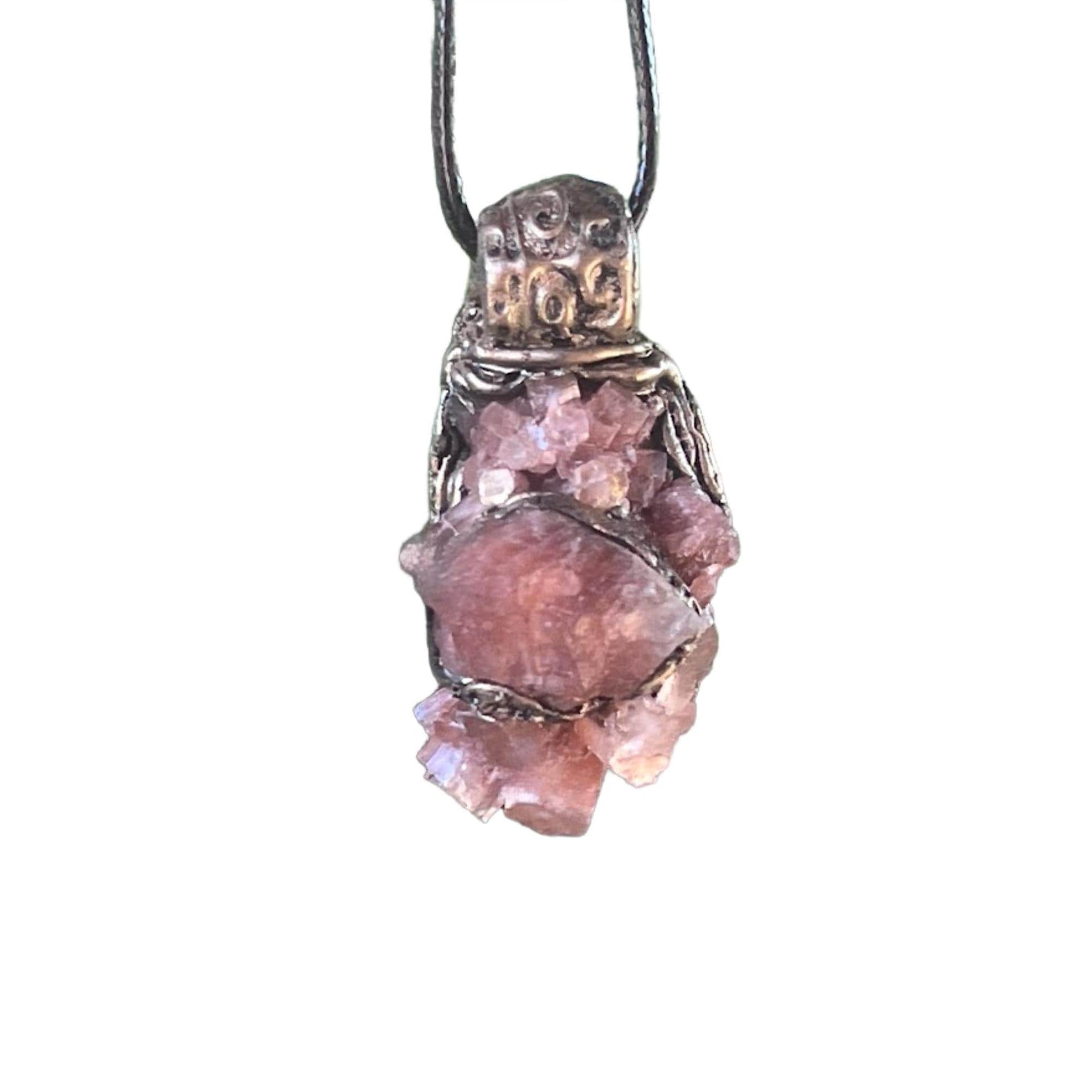 Sunstone and Aragonite Raw Crystal Necklace - Unique Gemstone Pendant