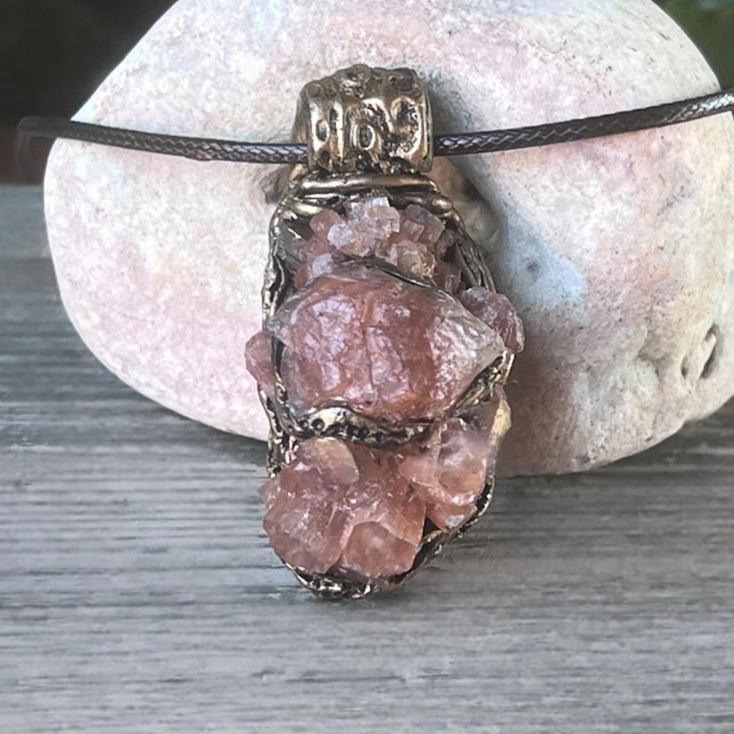 Sunstone and Aragonite Raw Crystal Necklace - Unique Gemstone Pendant