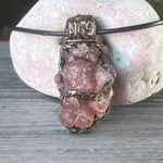 Sunstone and Aragonite Raw Crystal Necklace - Unique Gemstone Pendant