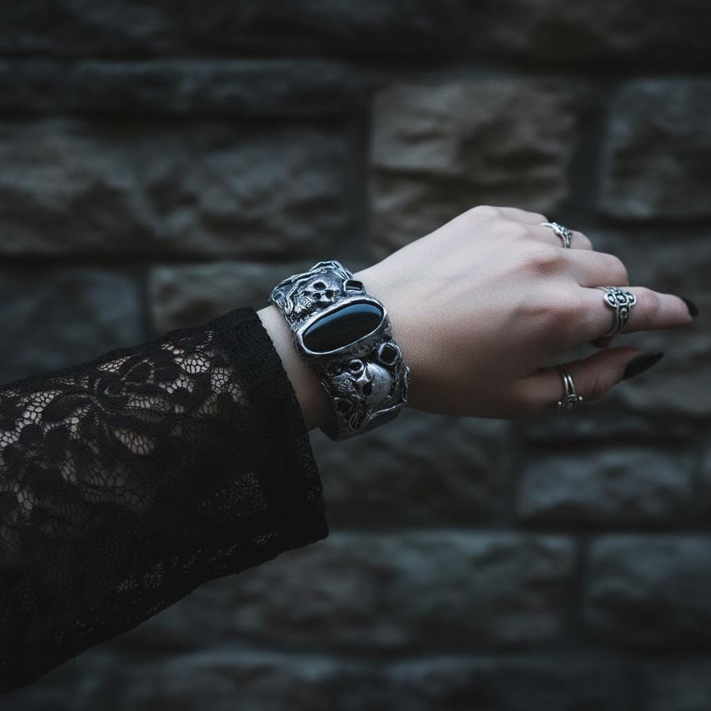 Gothic Skull Obsidian Large Brooch | Dark Statement Jewelry