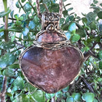 Golden Healer Quartz and Sunstone Large Crystal Heart Pendant -  Healing Crystal Amulet Necklace