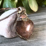 Golden Healer Quartz and Sunstone Large Crystal Heart Pendant -  Healing Crystal Amulet Necklace