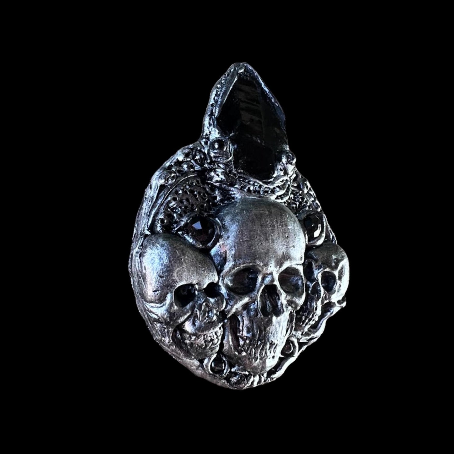 Gothic Skull Obsidian Large Brooch | Dark Statement Jewelry