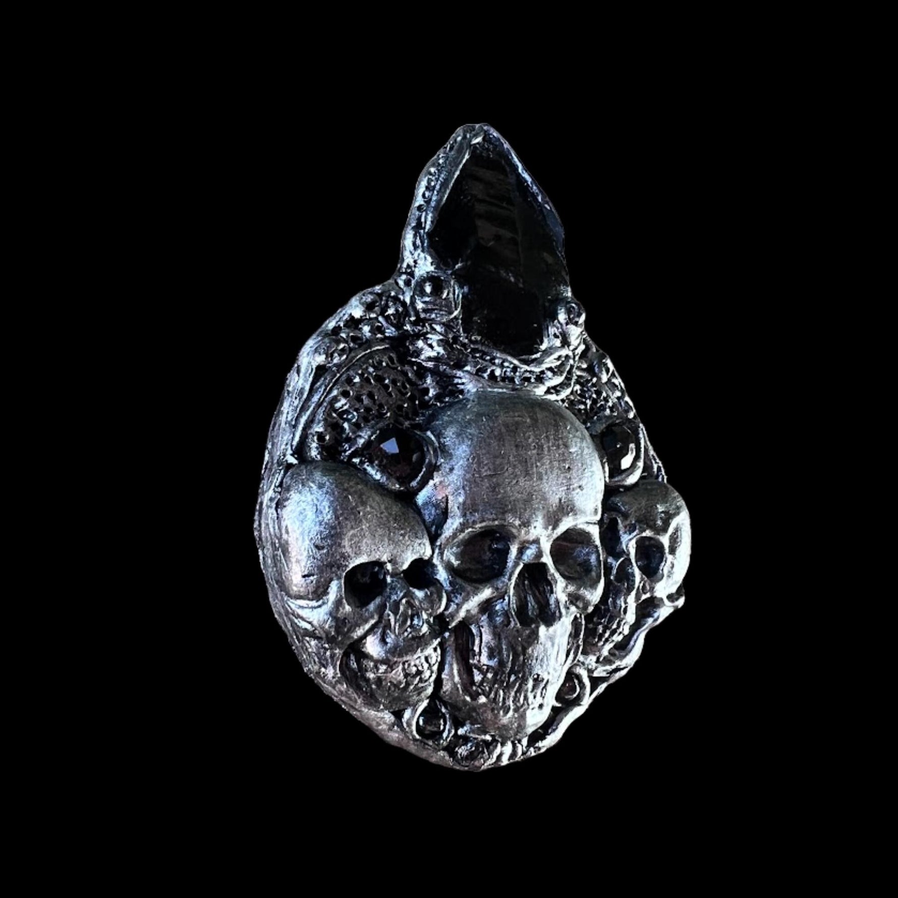 Gothic Skull Obsidian Large Brooch | Dark Statement Jewelry