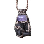 Raw Amethyst and Black Tourmaline Protection Amulet necklace