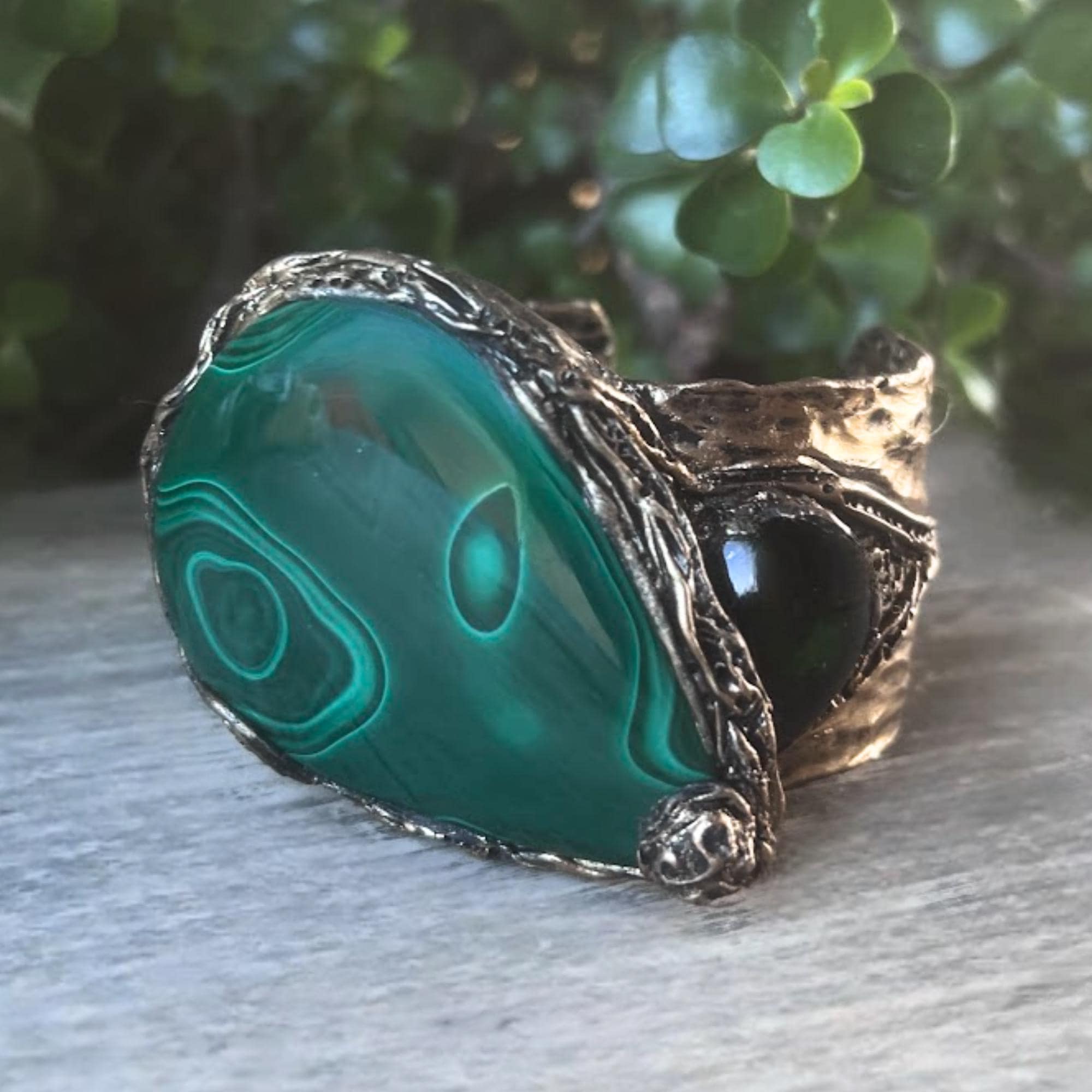 Malachite Large Cuff Bracelet Green Gemstone Chunky Jewelry