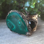 Malachite Large Cuff Bracelet Green Gemstone Chunky Jewelry