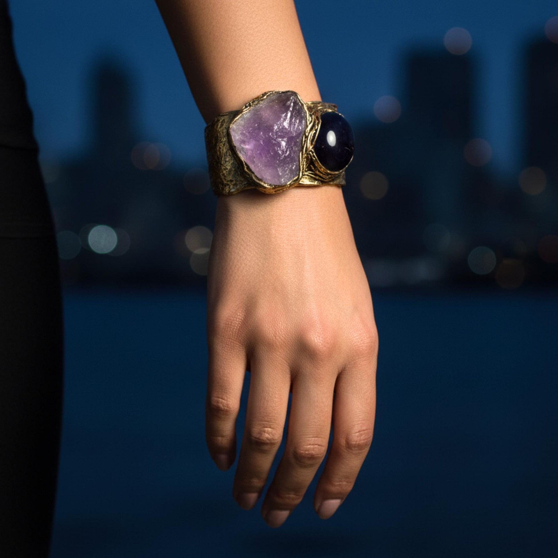 Amethyst Healing Crystal Cuff Bracelet Boho Purple Stone Bracelet