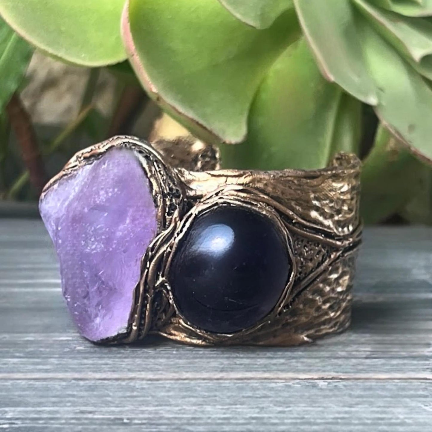 Amethyst Healing Crystal Cuff Bracelet Boho Purple Stone Bracelet